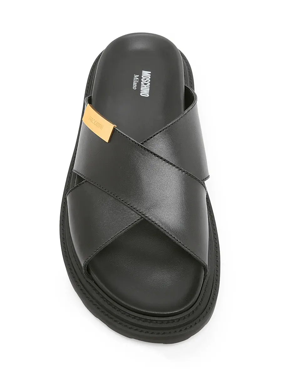 MOSCHINO Men's Leather Crisscross Sandals | Thumbnail 4