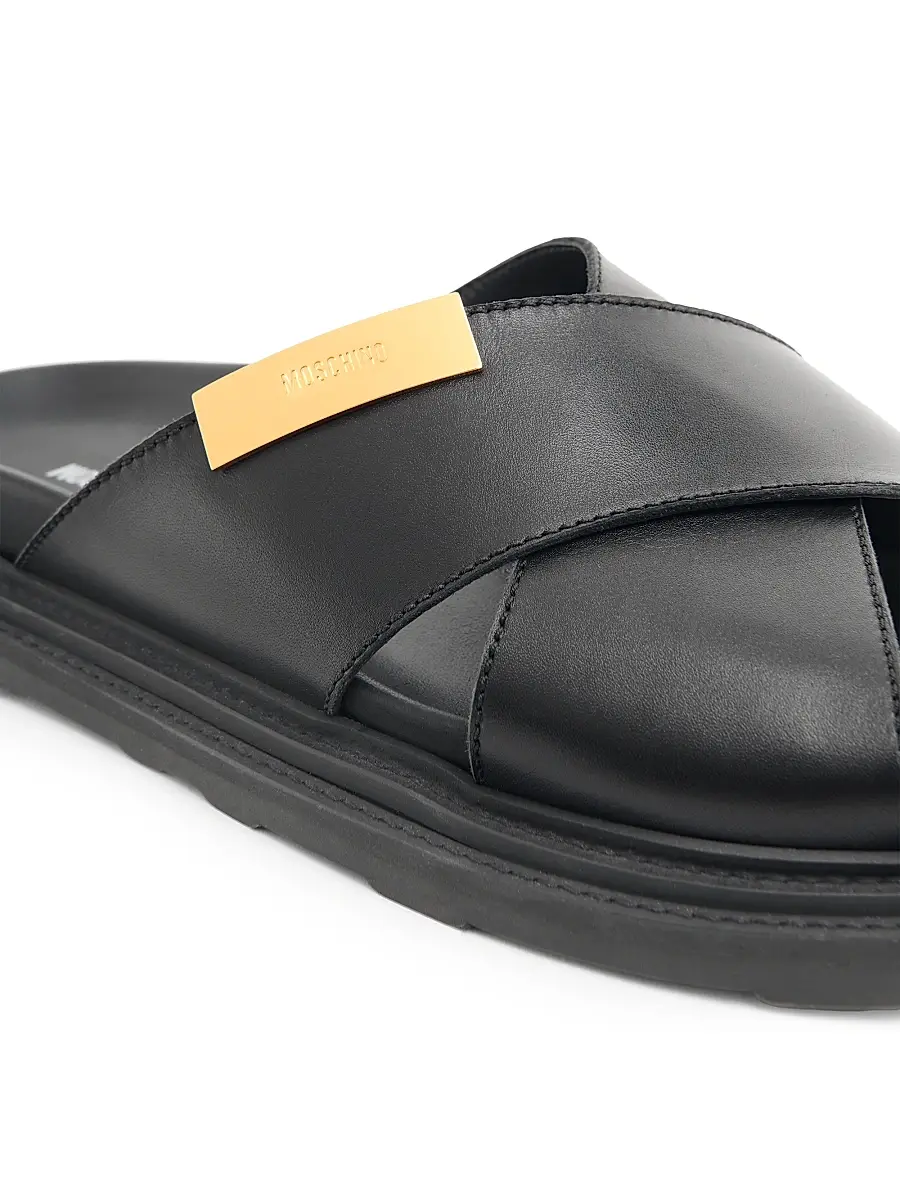 MOSCHINO Men's Leather Crisscross Sandals | Thumbnail 5