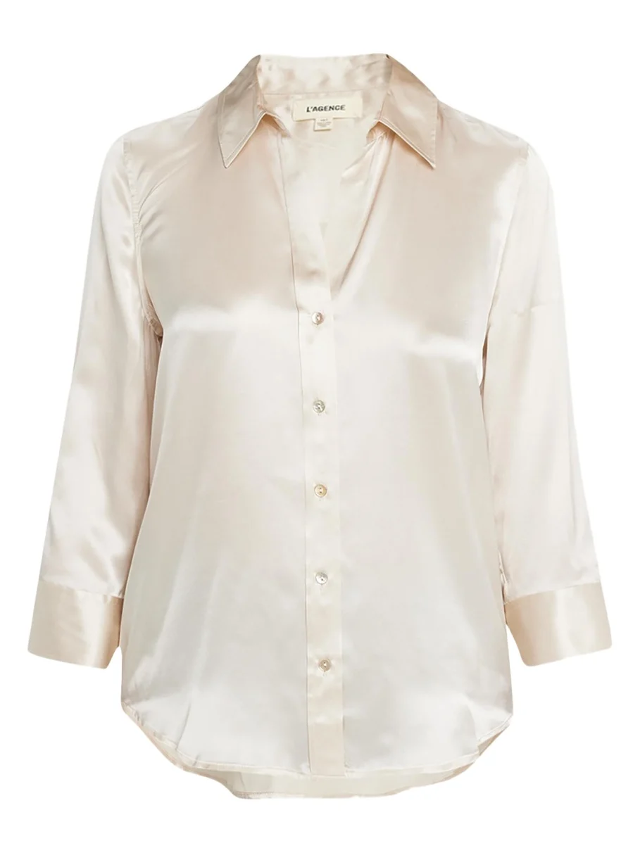 Dani Silk Satin 3/4-Sleeve Button-Down Blouse Dani Silk Satin 3/4-Sleeve Button-Down Blouse