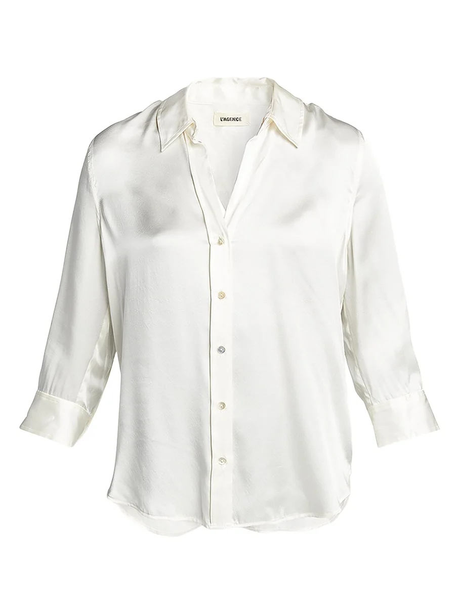 Dani Silk Satin 3/4-Sleeve Button-Down Blouse Dani Silk Satin 3/4-Sleeve Button-Down Blouse