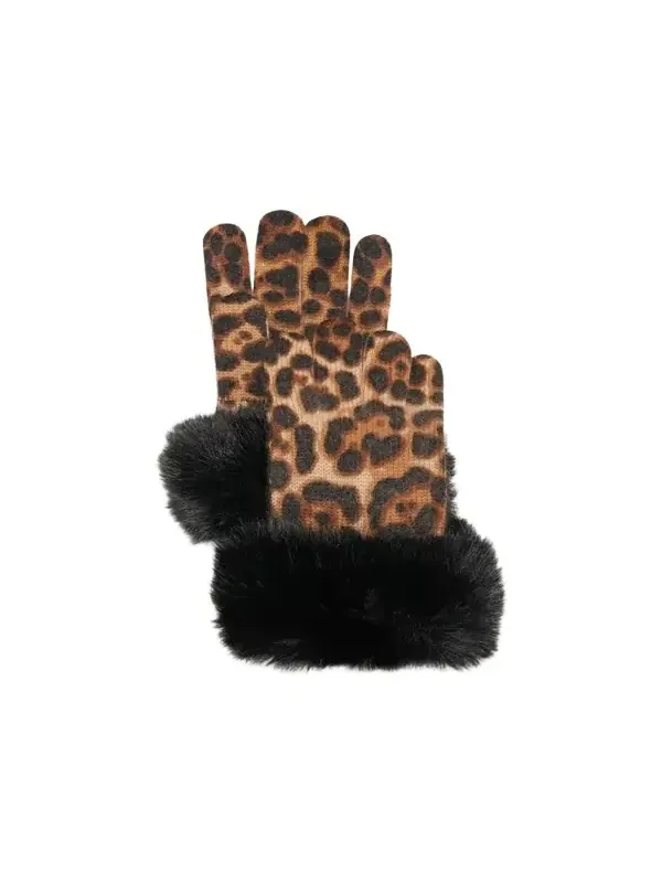Leopard Print Cashmere Gloves w/ Faux Fur Cuffs Leopard Print Cashmere Gloves w/ Faux Fur Cuffs
