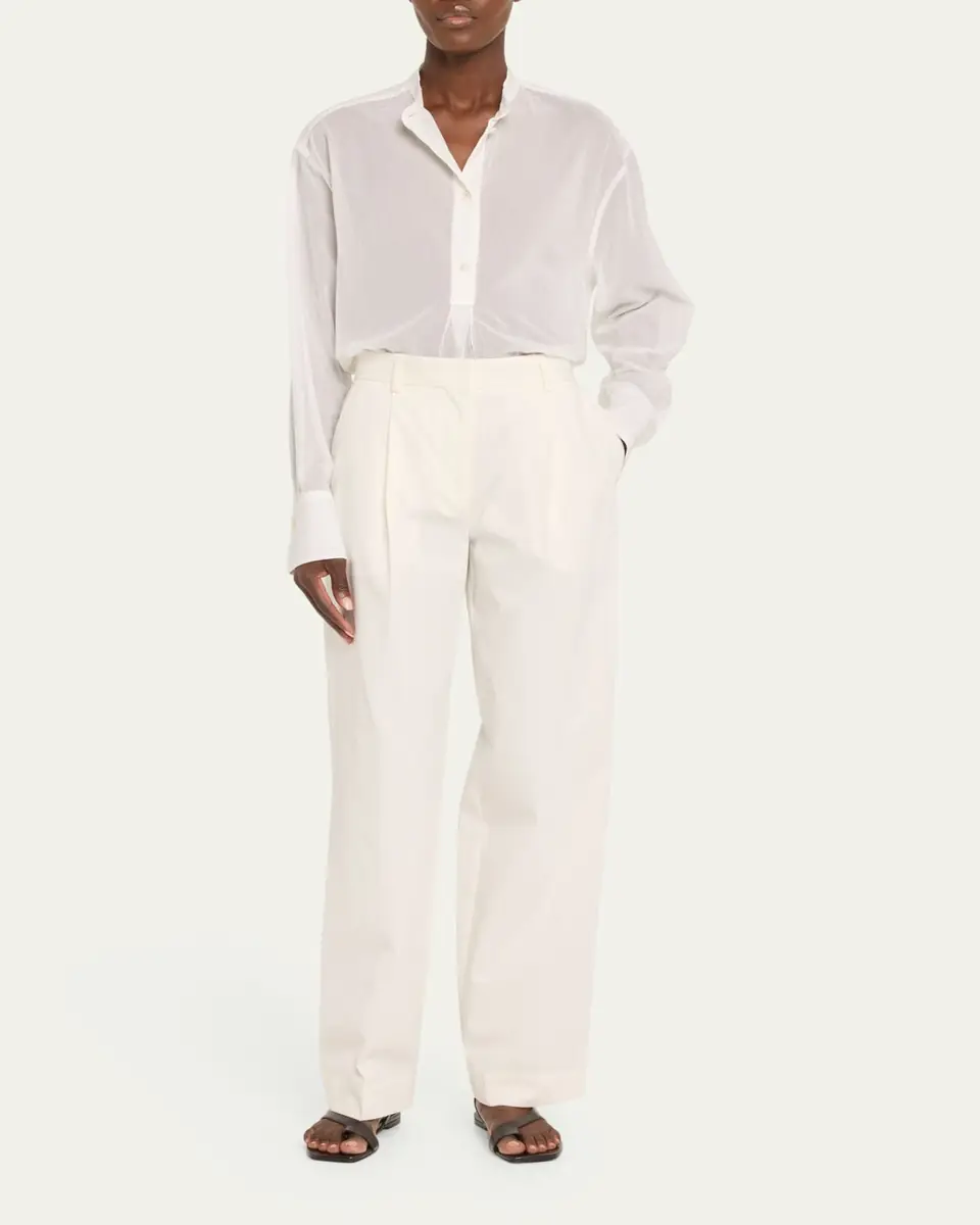 Toteme Slant-Pocket Pleated Straight-Leg Cotton Trousers | Thumbnail 2