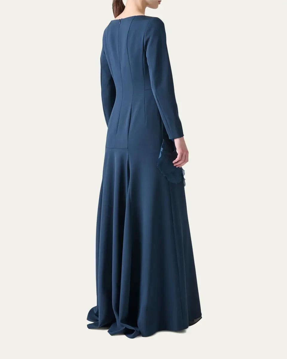 Akris Organza Anemone Corsage Long-Sleeve Crepe Gown | Thumbnail 3 Akris Organza Anemone Corsage Long-Sleeve Crepe Gown | Thumbnail 3