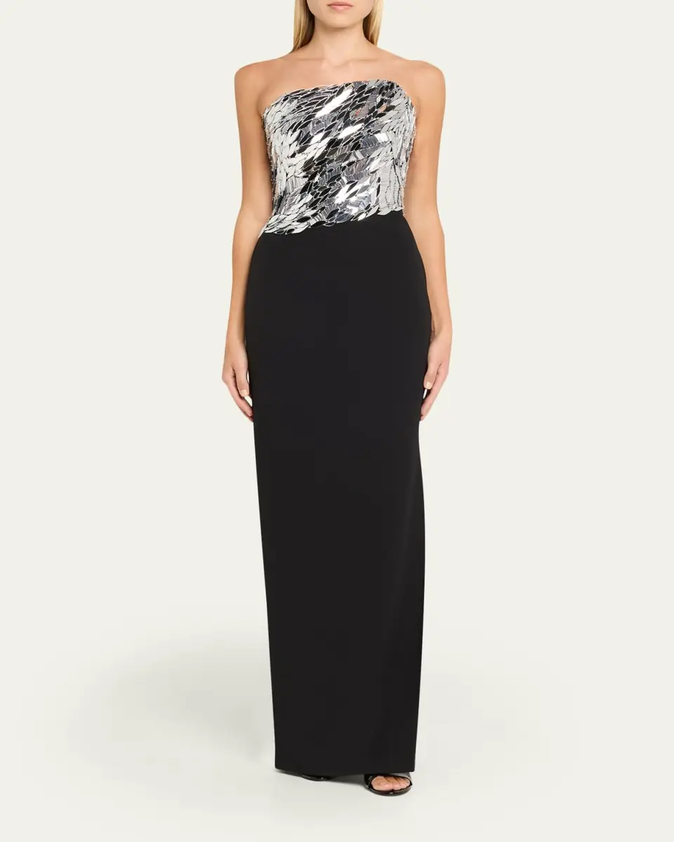 PAMELLA ROLAND Asymmetric Strapless Mirrored Crepe Column Gown | Thumbnail 2 PAMELLA ROLAND Asymmetric Strapless Mirrored Crepe Column Gown | Thumbnail 2