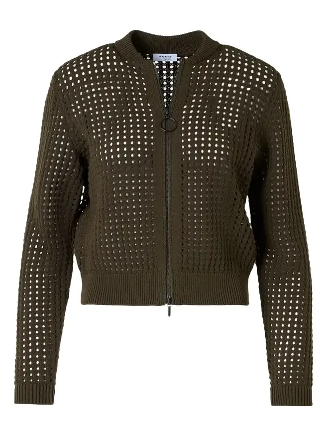 Chunky Cotton Mesh Zip Bomber Cardigan Chunky Cotton Mesh Zip Bomber Cardigan