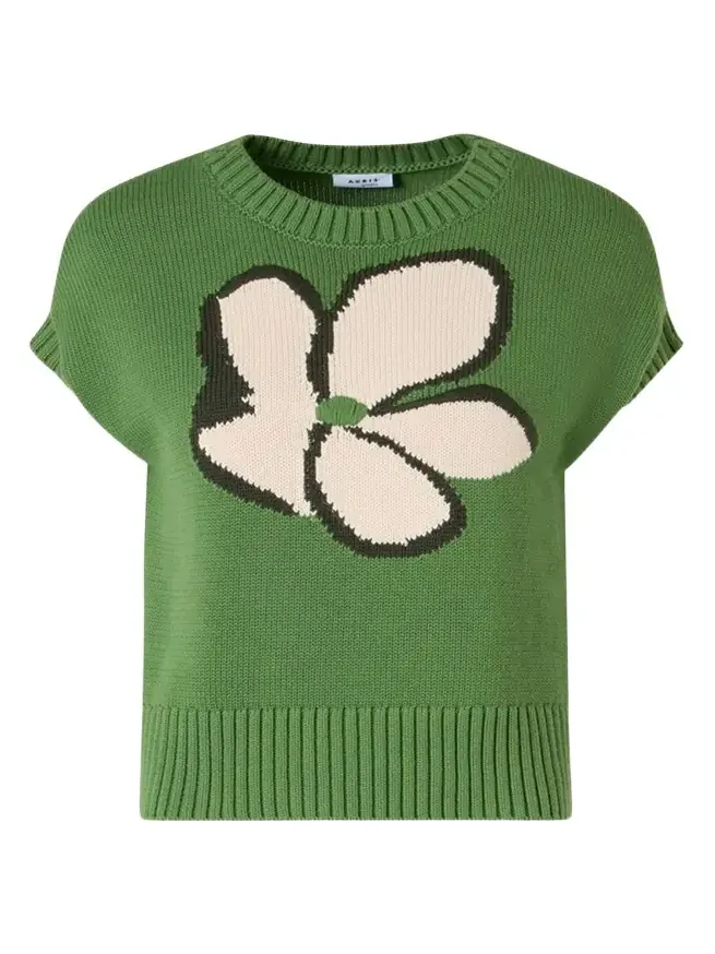 Papercut Flower Cotton Knit Cap-Sleeve Sweater