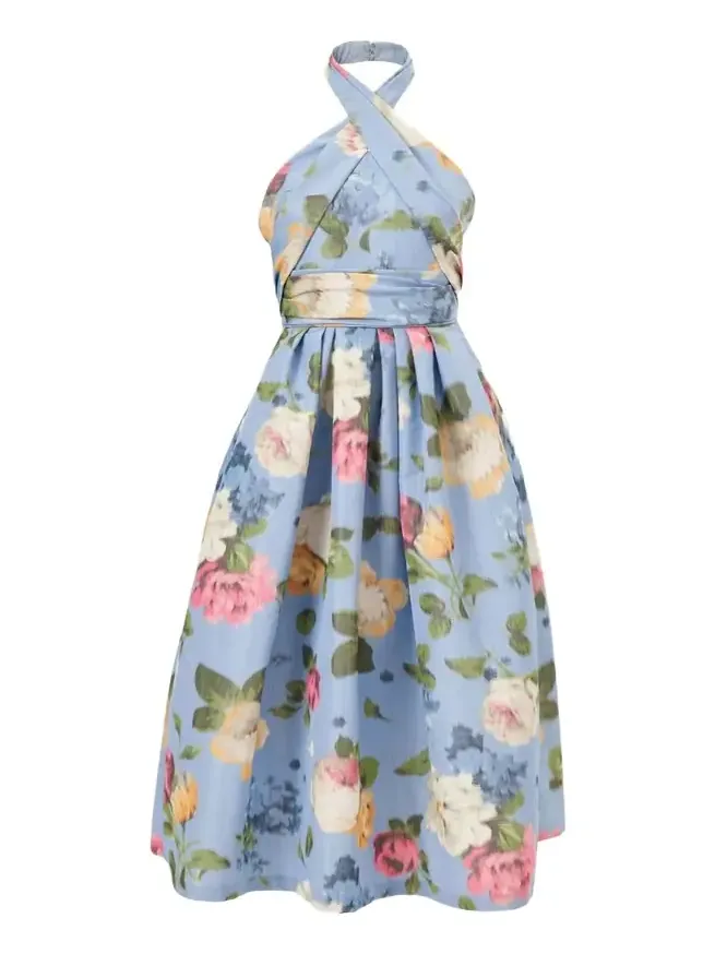 Floral Crisscross Halter Midi Dress Floral Crisscross Halter Midi Dress