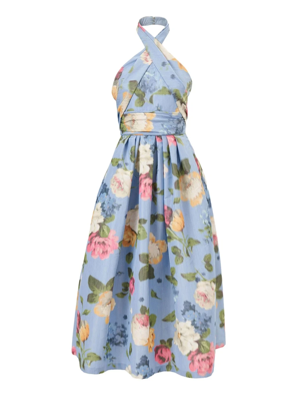 Floral Crisscross Halter Midi Dress