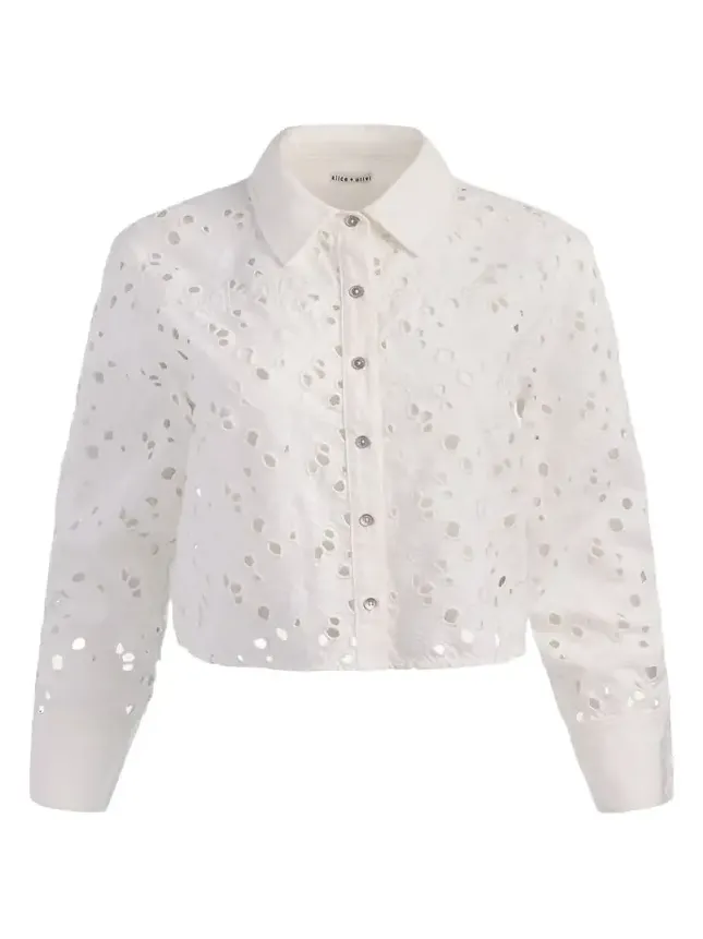 Finely Laser-Cut Denim Cropped Shirt