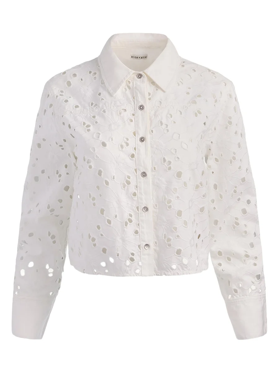 Finely Laser-Cut Denim Cropped Shirt