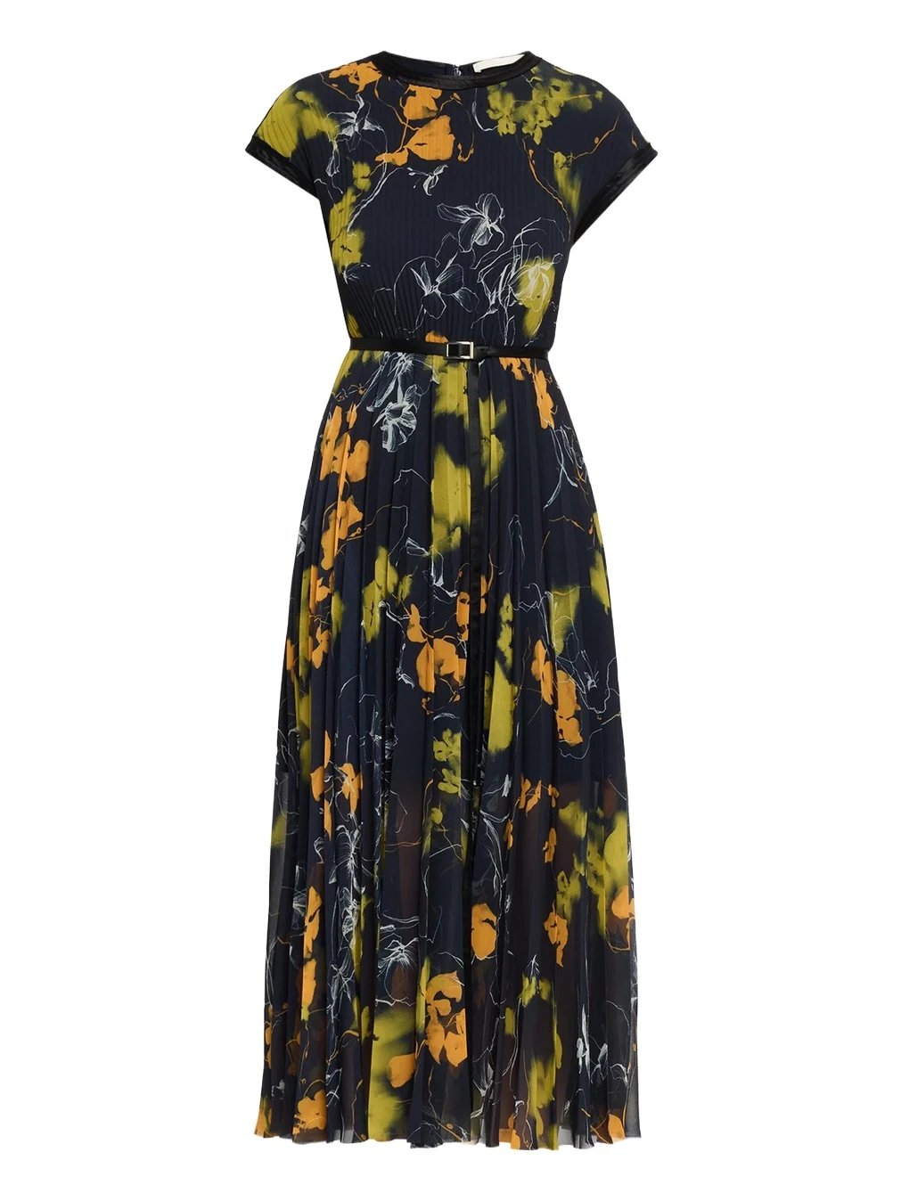 Shadow Floral Pleated Crepe De Chine Midi Dress Shadow Floral Pleated Crepe De Chine Midi Dress