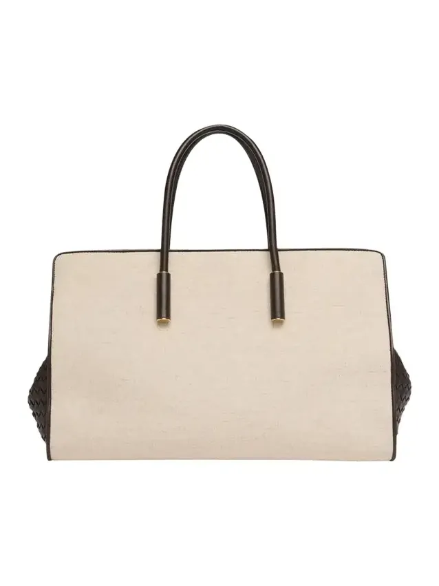 Barbara Medium Canvas and Leather Tote Bag Barbara Medium Canvas and Leather Tote Bag
