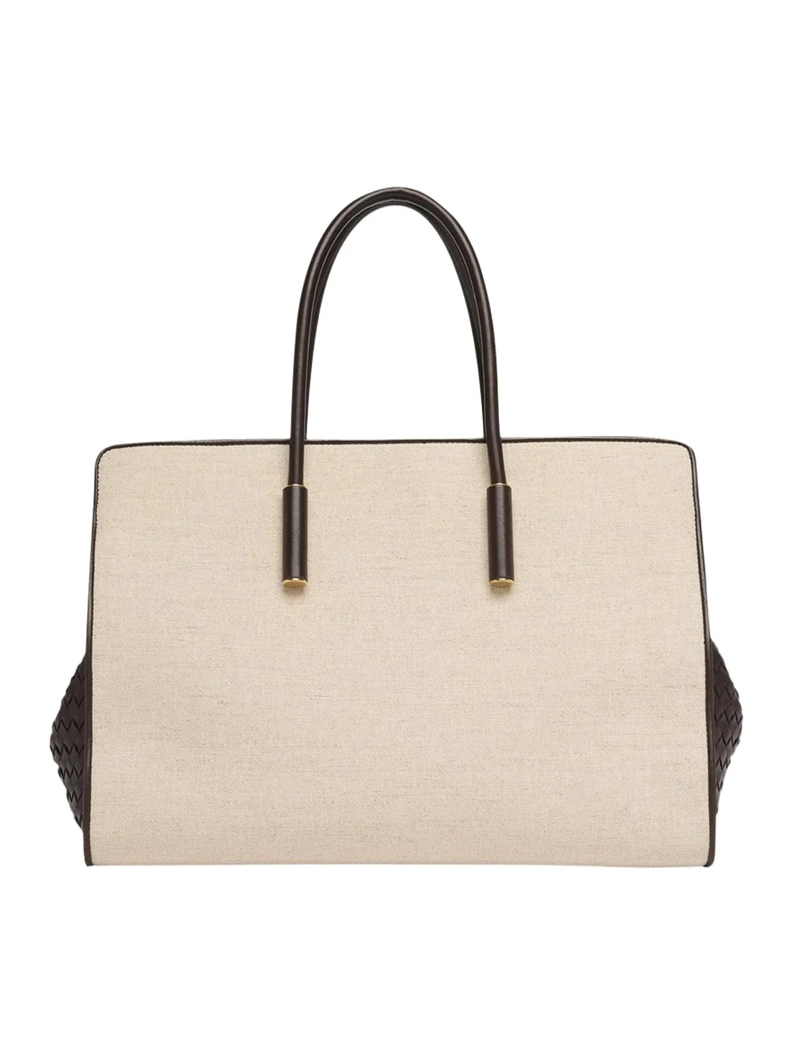Barbara Medium Canvas and Leather Tote Bag Barbara Medium Canvas and Leather Tote Bag