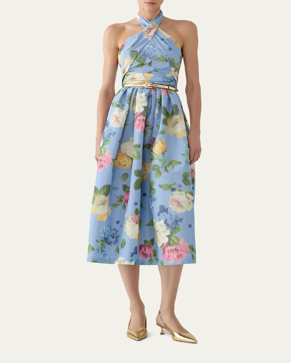 Carolina Herrera Floral Crisscross Halter Midi Dress | Thumbnail 2 Carolina Herrera Floral Crisscross Halter Midi Dress | Thumbnail 2