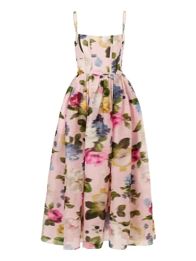 Floral Silk Faille Sleeveless Corset Midi Dress Floral Silk Faille Sleeveless Corset Midi Dress