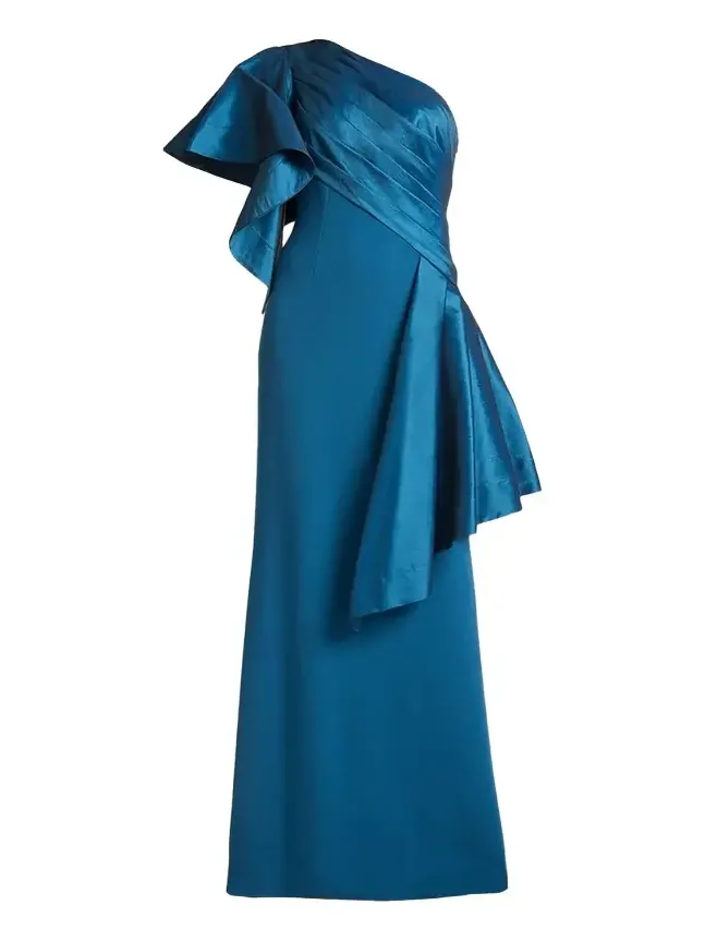 Draped One-Shoulder Taffeta Crepe Gown