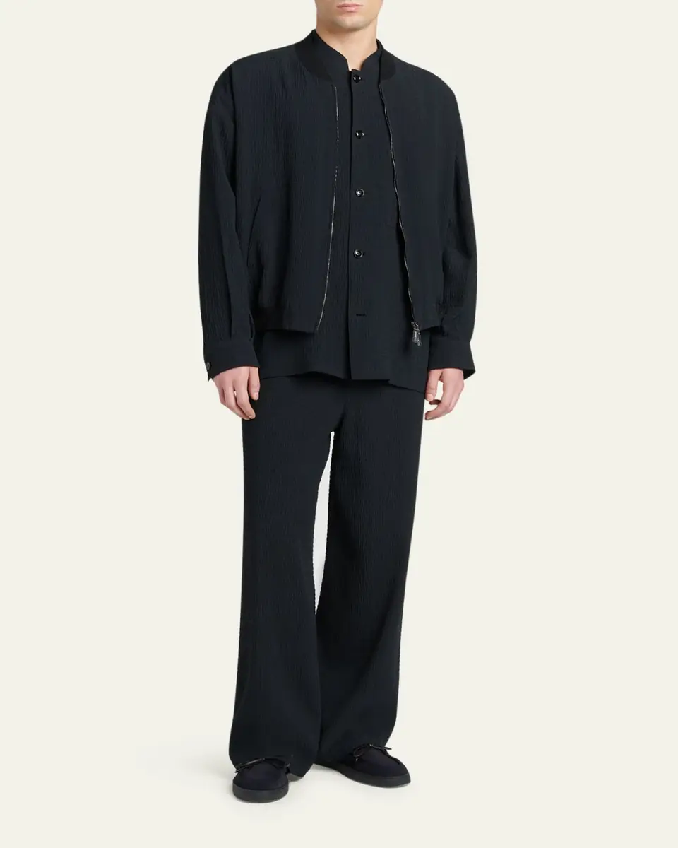 Giorgio Armani Men's Seersucker Band-Collar Guru Shirt | Thumbnail 2 Giorgio Armani Men's Seersucker Band-Collar Guru Shirt | Thumbnail 2
