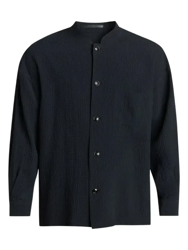 Giorgio Armani Men's Seersucker Band-Collar Guru Shirt