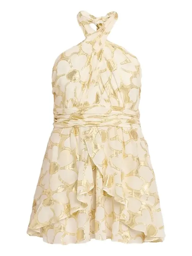 Reuben Metallic Floral Halter Mini Dress