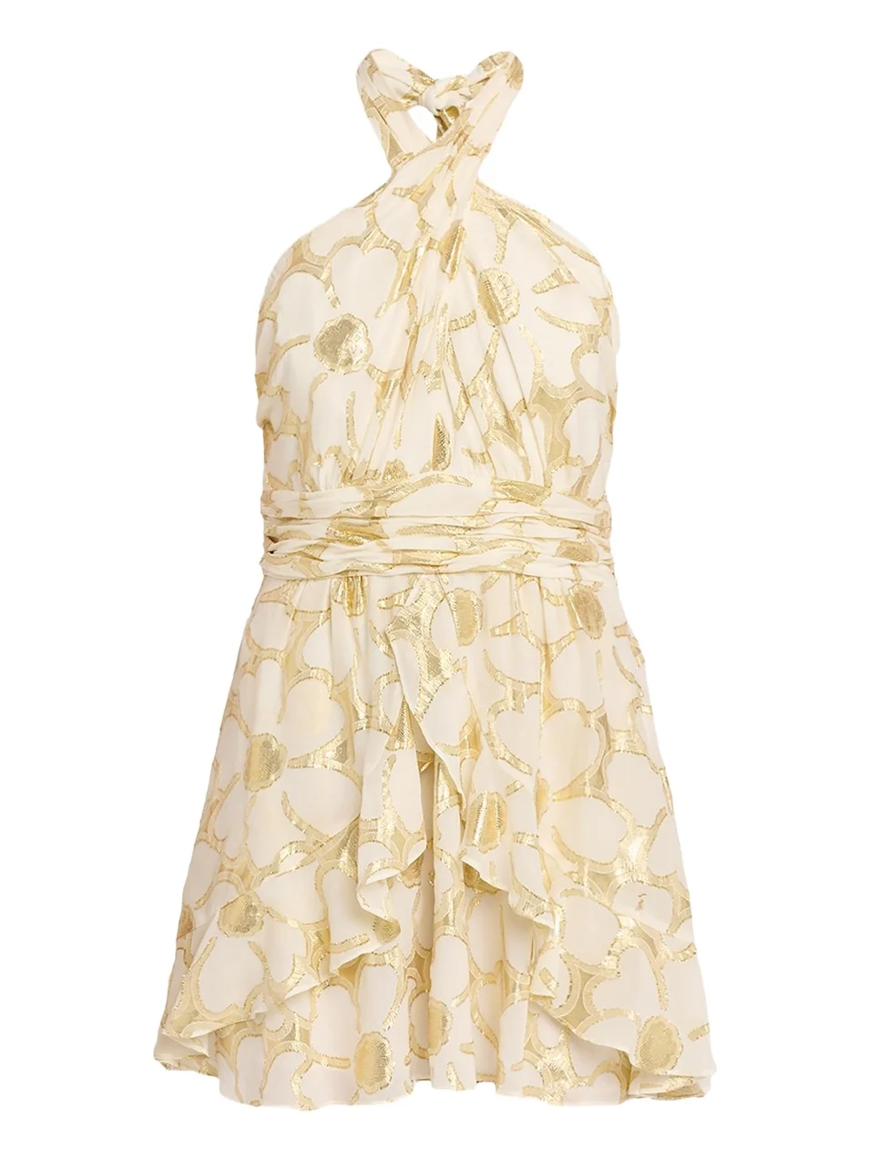 Reuben Metallic Floral Halter Mini Dress Reuben Metallic Floral Halter Mini Dress