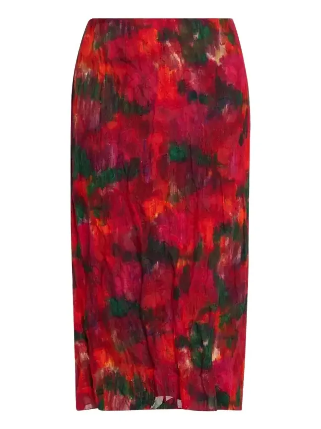 Abstract-Print Crinkled Cotton Midi Skirt Abstract-Print Crinkled Cotton Midi Skirt