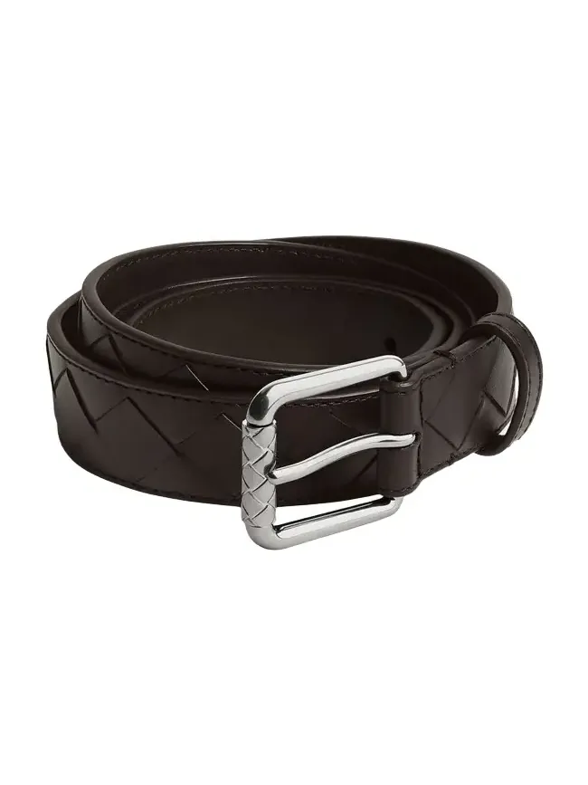 Bottega Veneta Men's Intrecciato Calf Leather Belt with Roller Buckle