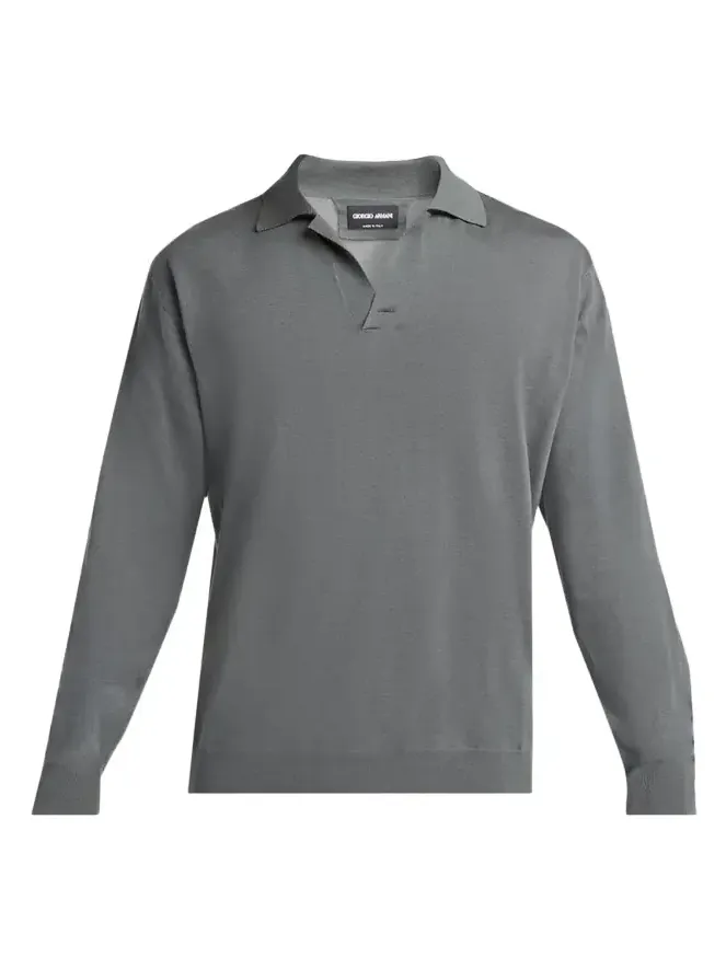 Men's Silk and Cotton Johnny Collar Polo Sweater