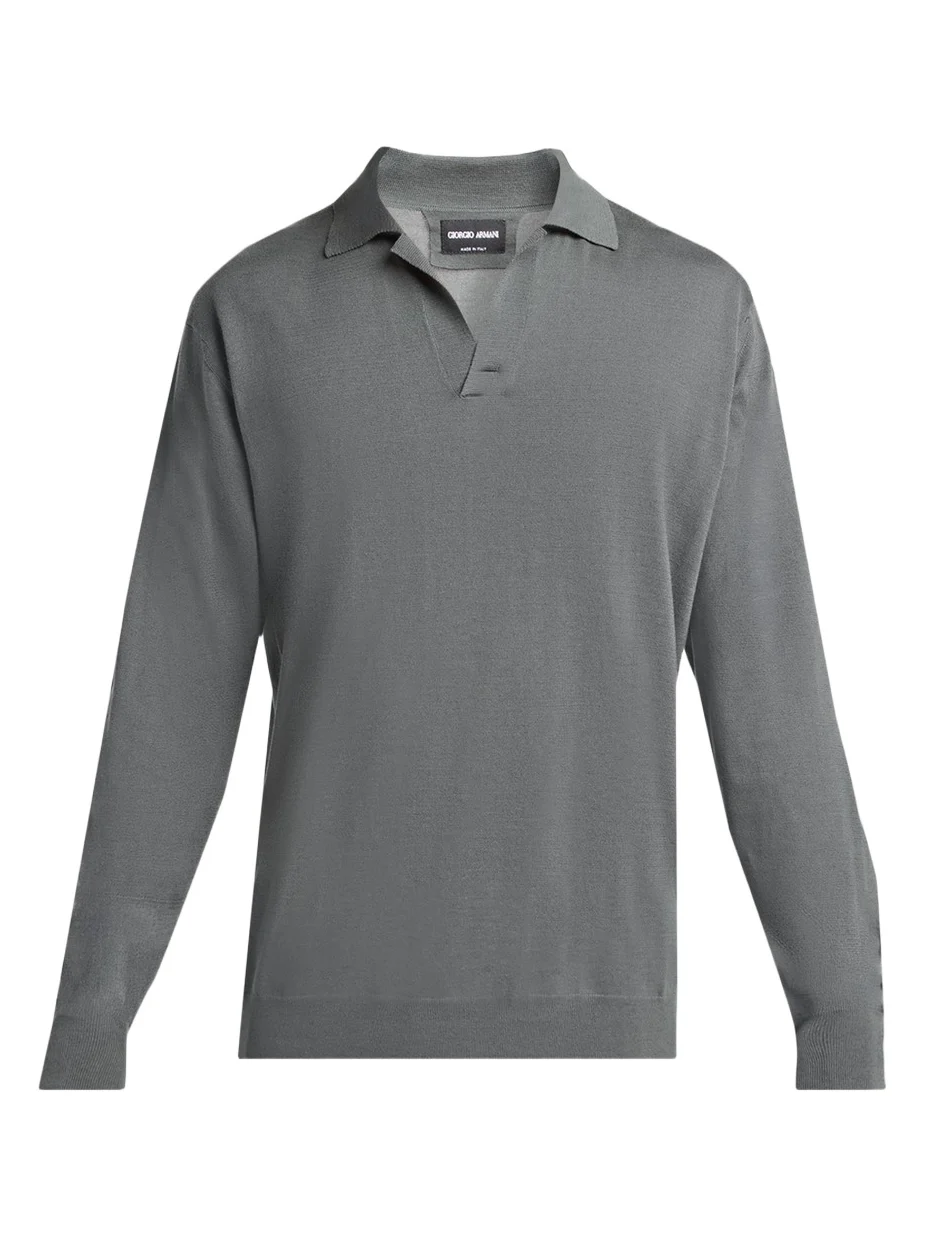 Men's Silk and Cotton Johnny Collar Polo Sweater Men's Silk and Cotton Johnny Collar Polo Sweater