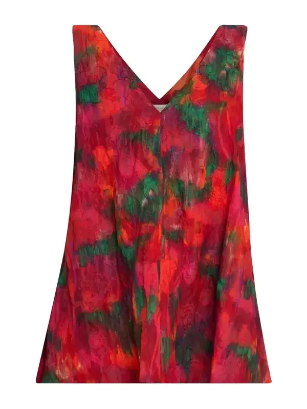 Sleeveless Abstract-Print Cotton Blouse