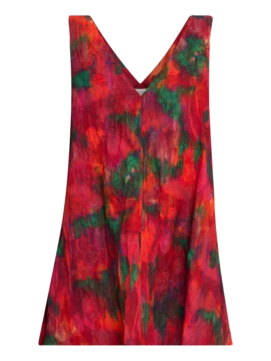 Lafayette 148 New York Sleeveless Abstract-Print Cotton Blouse