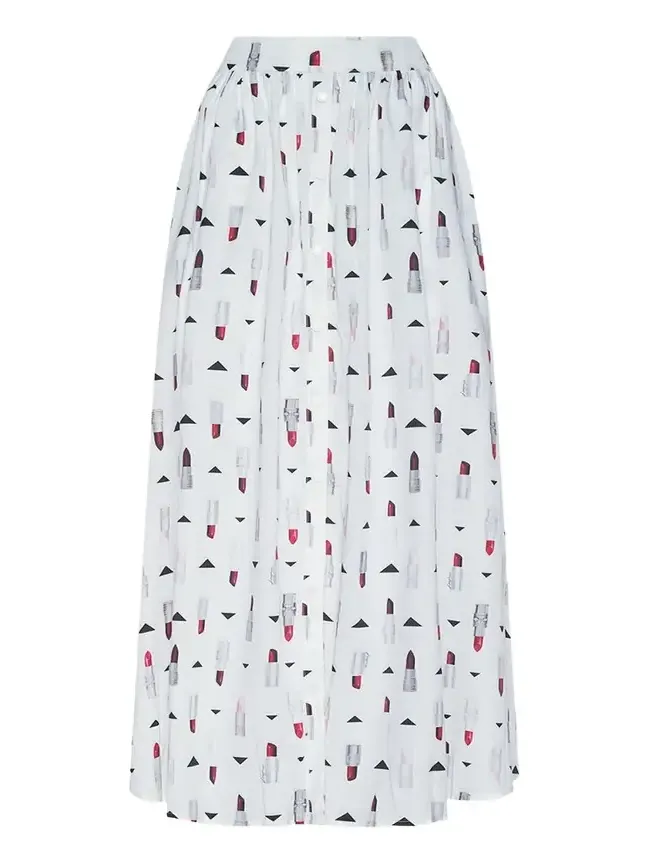 Seina Lipstick-Print Midi Skirt