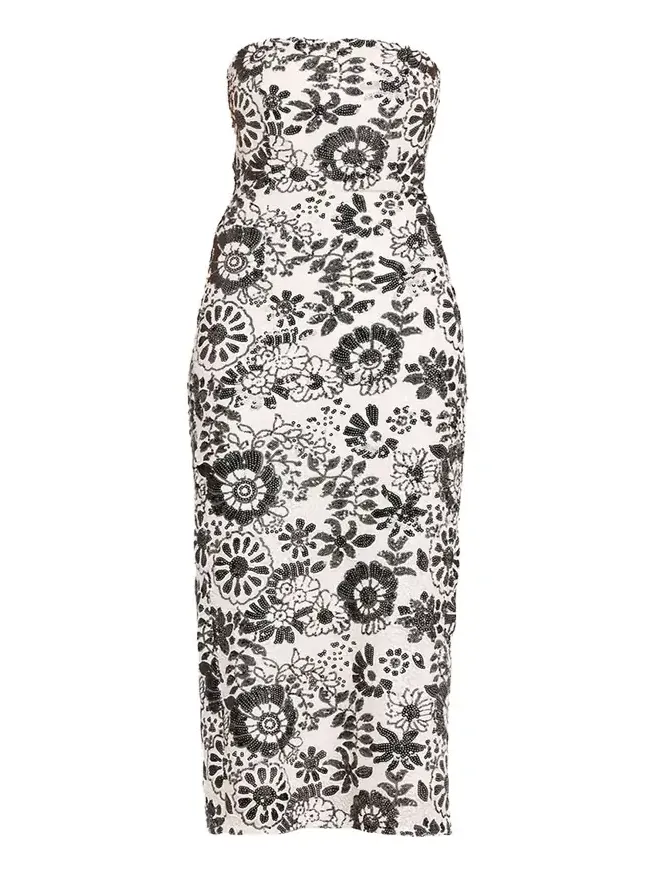 Ramy Brook Bonnie Strapless Floral Sequin Column Midi Dress