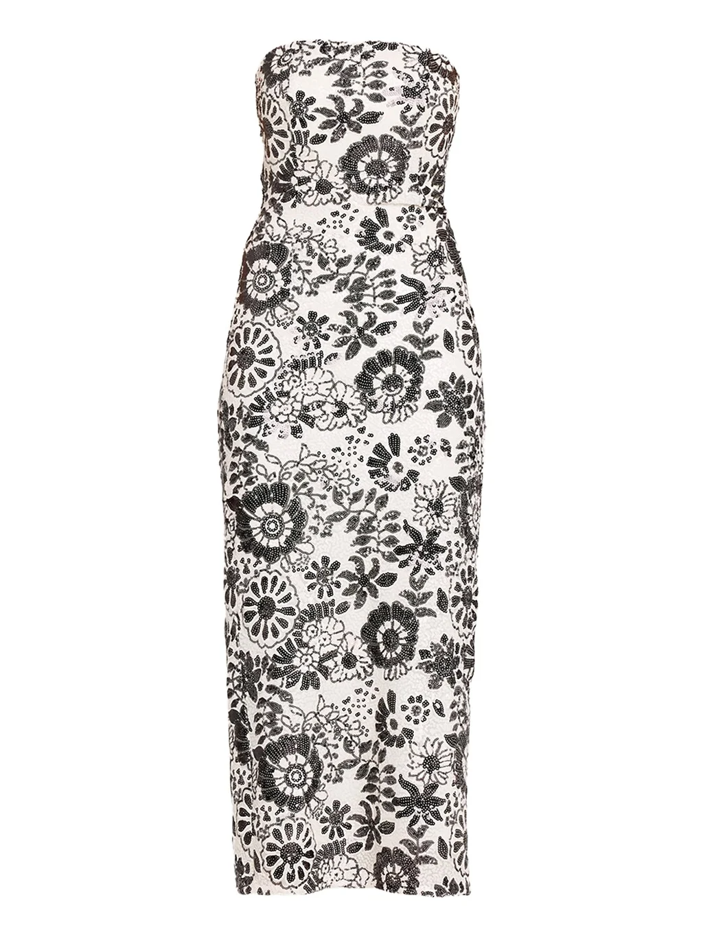 Bonnie Strapless Floral Sequin Column Midi Dress