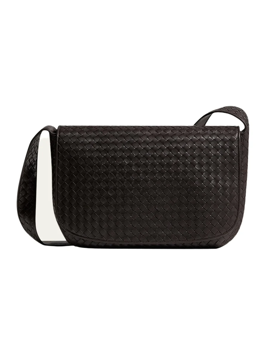 Bottega Veneta Men's Large Intrecciato Leather Flap Messenger Bag