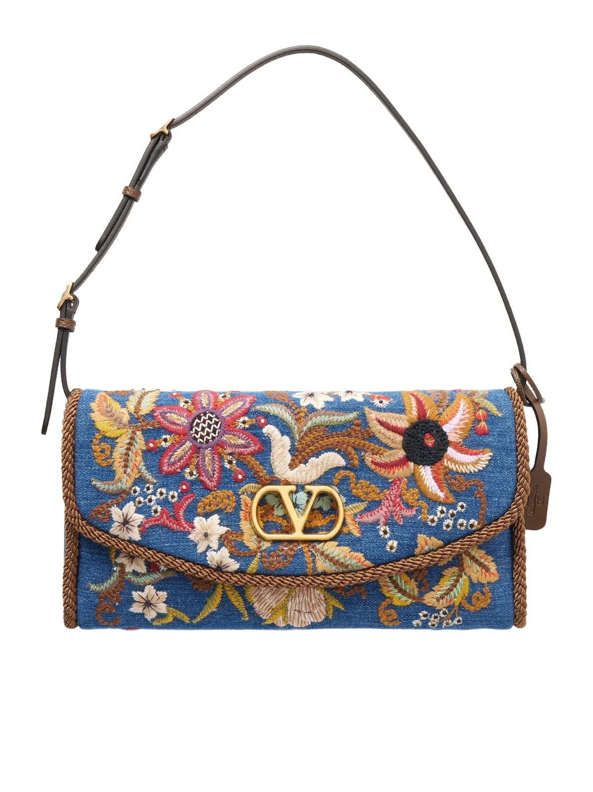 Devain Small Leather-trimmed Embroidered Denim Shoulder Bag Devain Small Leather-trimmed Embroidered Denim Shoulder Bag