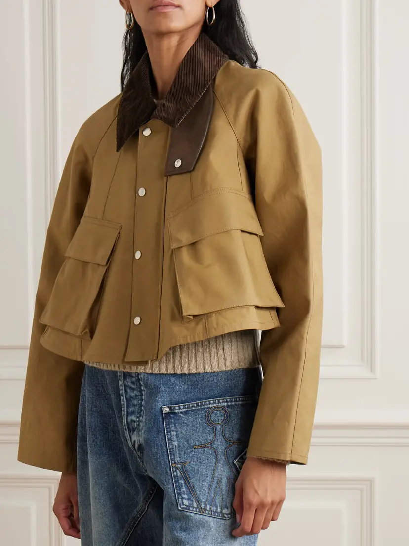 JW Anderson Cropped Corduroy-trimmed Waxed-cotton Jacket | Thumbnail 3
