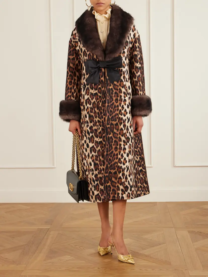 Valentino Garavani Bow-embellished Shearling-trimmed Leopard-print Wool Coat - Leopard print | Thumbnail 2 Valentino Garavani Bow-embellished Shearling-trimmed Leopard-print Wool Coat - Leopard print | Thumbnail 2