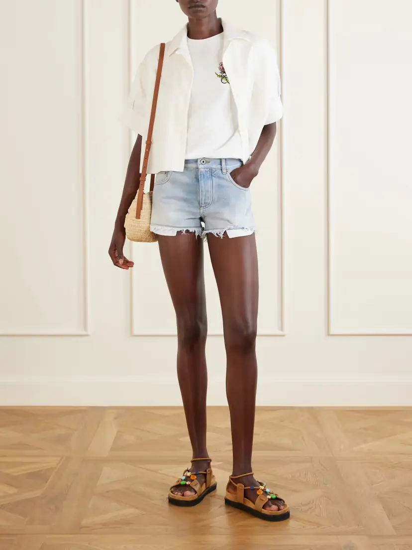 Loewe + Paula's Ibiza Anagram Distressed Straight-leg Denim Shorts | Thumbnail 2
