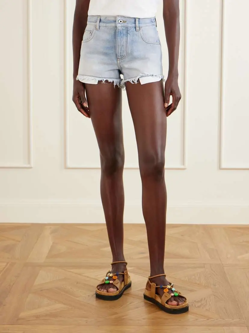Loewe + Paula's Ibiza Anagram Distressed Straight-leg Denim Shorts | Thumbnail 3