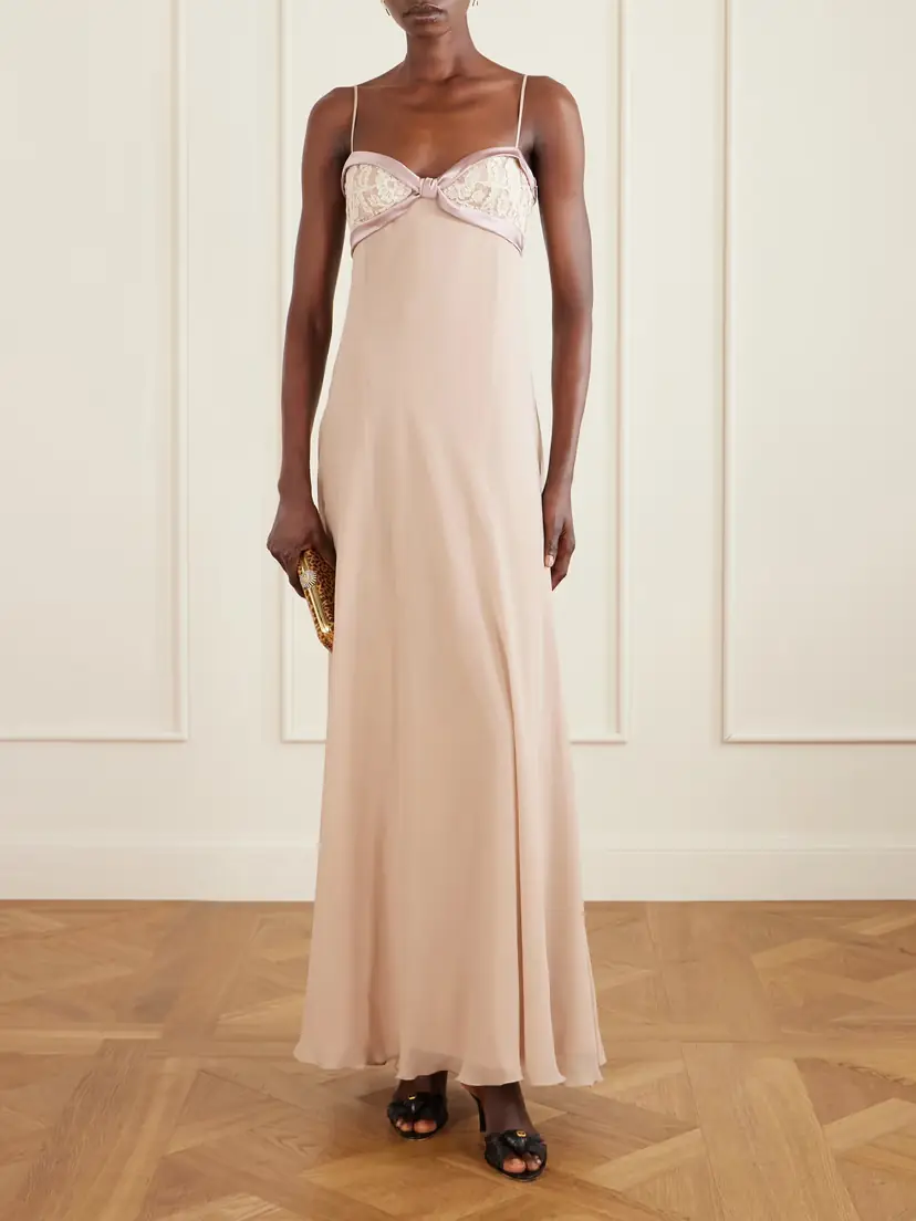 Valentino Garavani Lace- And Satin-trimmed Silk-georgette Gown | Thumbnail 2