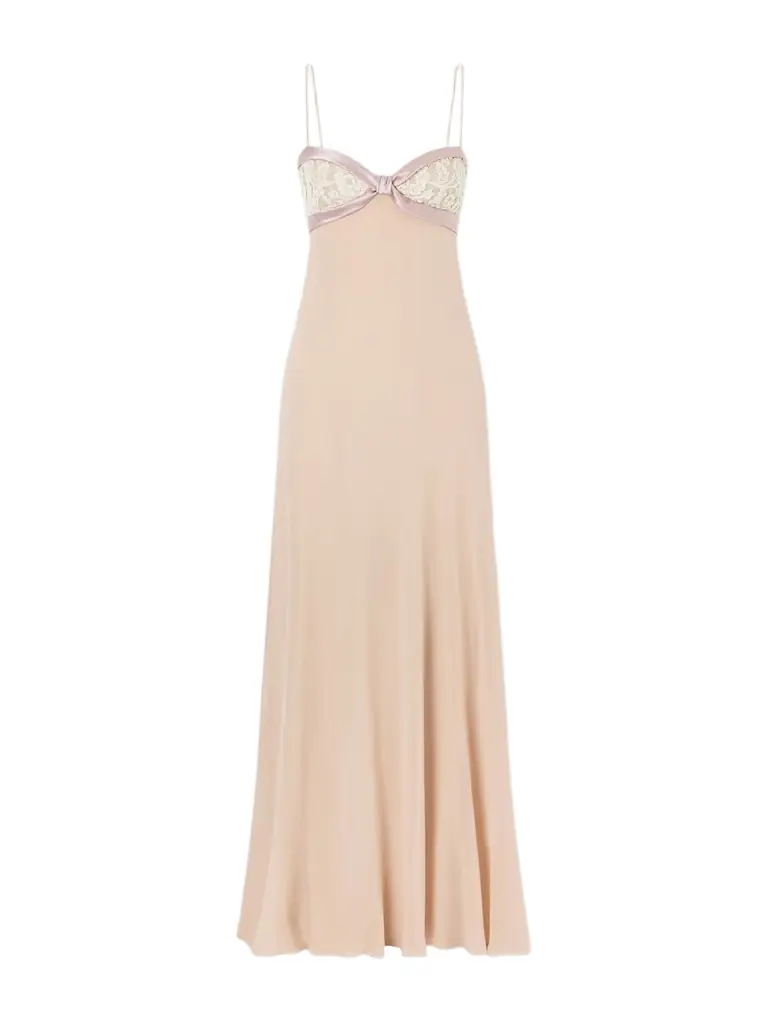 Lace- And Satin-trimmed Silk-georgette Gown