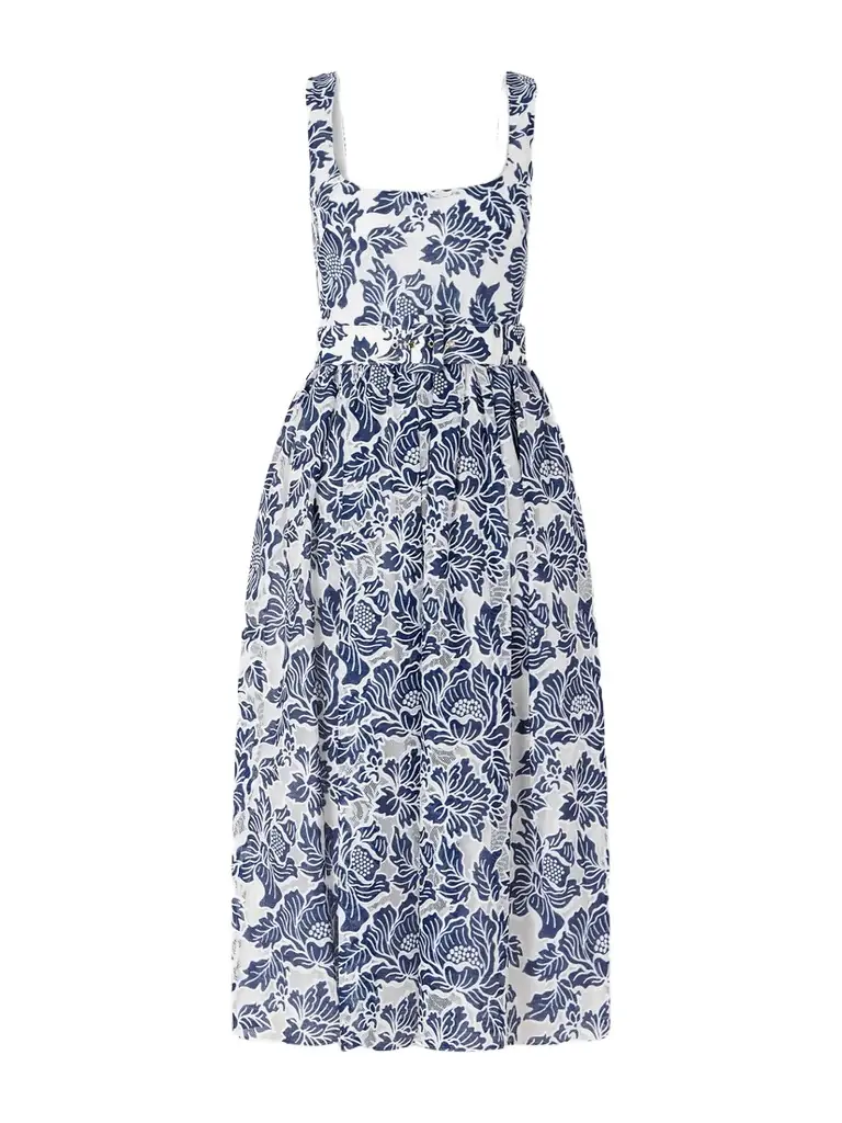 Borgo de Nor Mackenzie Belted Lace-paneled Cotton-blend Midi Dress - Royal | Image 1 Borgo de Nor Mackenzie Belted Lace-paneled Cotton-blend Midi Dress - Royal | Image 1