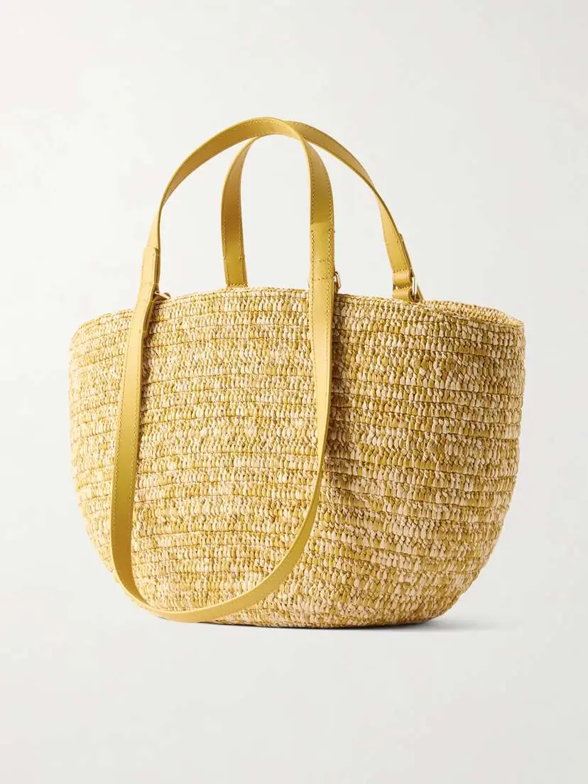 Loewe + Paula's Ibiza Eclipse Basket Medium Leather-trimmed Raffia Tote | Thumbnail 4