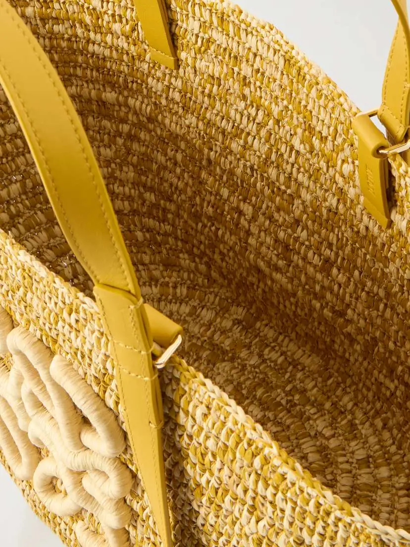 Loewe + Paula's Ibiza Eclipse Basket Medium Leather-trimmed Raffia Tote | Thumbnail 6