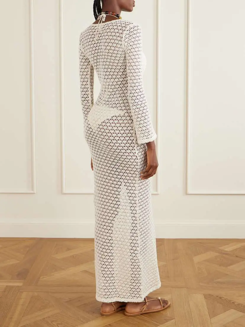 SARA CRISTINA Marina Pearl-embellished Crochet-knit Cotton Coverup | Thumbnail 3 SARA CRISTINA Marina Pearl-embellished Crochet-knit Cotton Coverup | Thumbnail 3