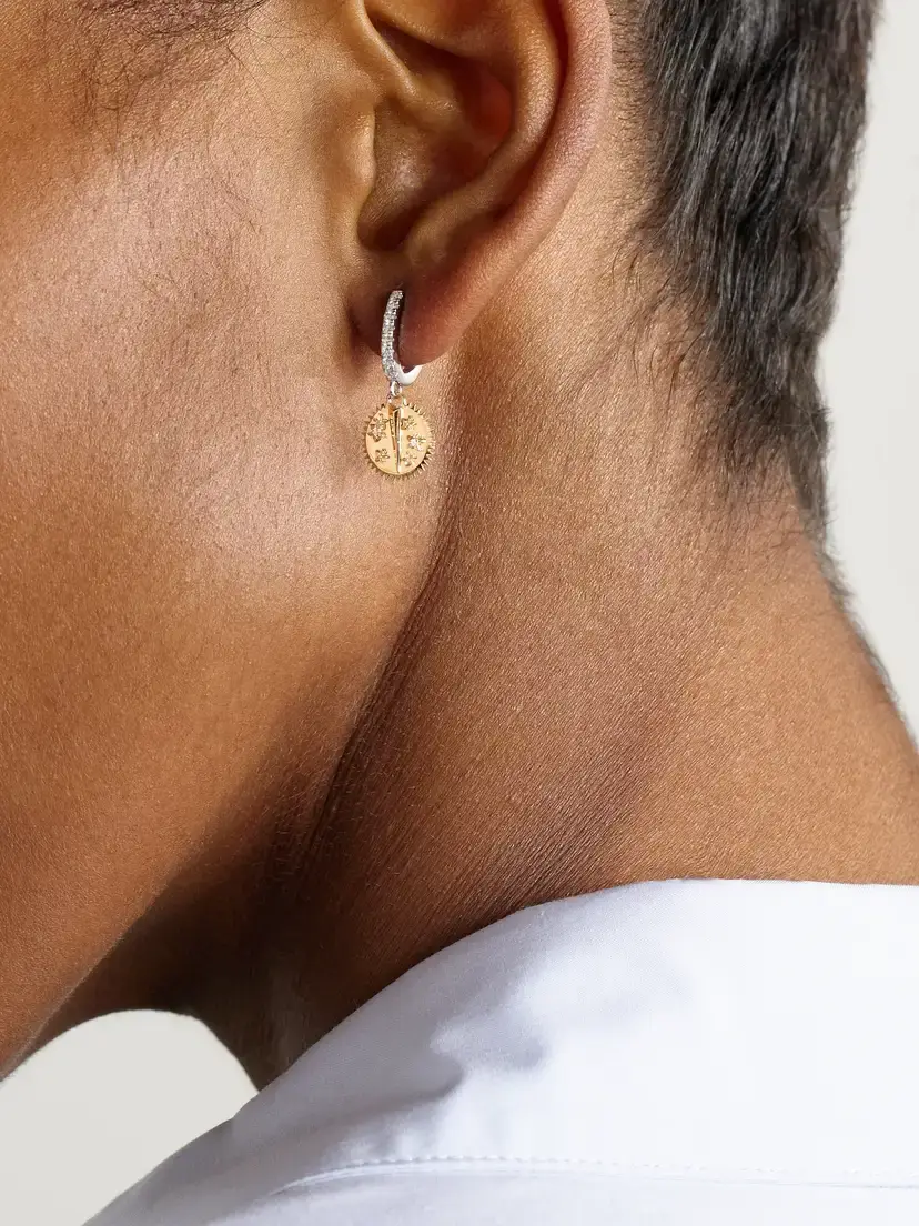 Foundrae Resilience Mini Medallion 18-karat Gold White And Yellow Gold Diamond Single Hoop Earring | Thumbnail 2