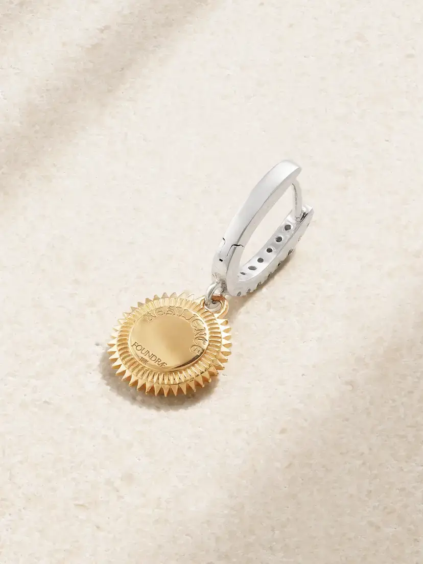 Foundrae Resilience Mini Medallion 18-karat Gold White And Yellow Gold Diamond Single Hoop Earring | Thumbnail 3