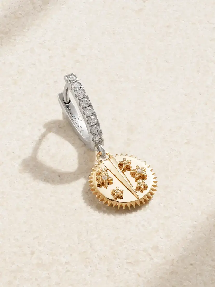 Resilience Mini Medallion 18-karat Gold White And Yellow Gold Diamond Single Hoop Earring Resilience Mini Medallion 18-karat Gold White And Yellow Gold Diamond Single Hoop Earring
