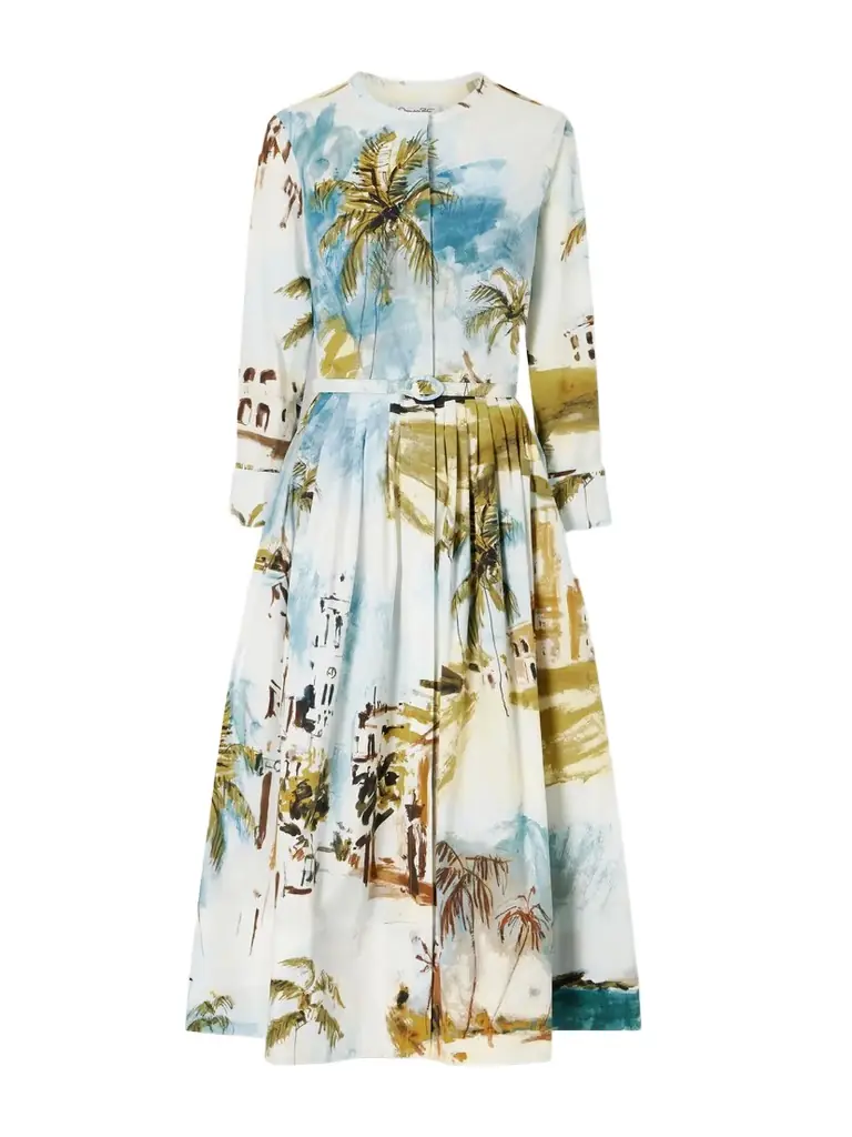 Belted Printed Cotton-blend Midi Dress
