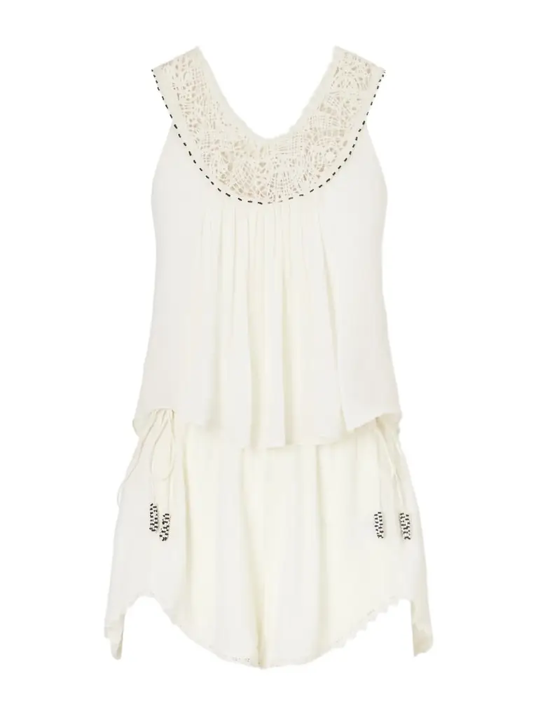 Isabel Marant Nilany Lace-trimmed Silk-crepe Playsuit - Ecru | Image 1 Isabel Marant Nilany Lace-trimmed Silk-crepe Playsuit - Ecru | Image 1